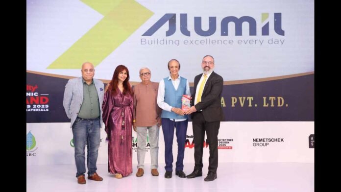 Alumil India recognized as the Iconic Brand 2025 for Building Materials (1) Alumil India, Iconic Brand Award 2025, building materials, architectural aluminium systems, sustainable building, innovation in architecture, Realty Plus, Exchange4media Group